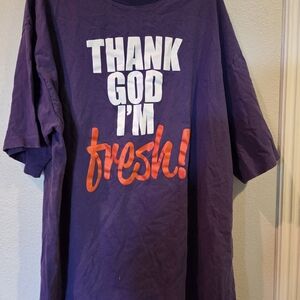 Phat Dog Graphic Tee "Thank God I'm Fresh!" Purple with White & Orange Print 4X